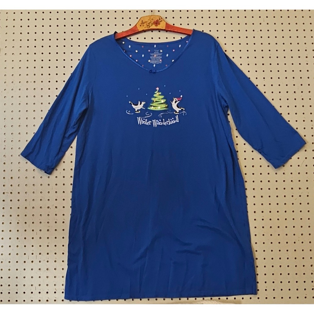 Winter Wonderland Penguin Christmas Sleep Shirt Blue L/XL
